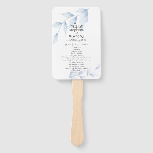 Elegant Waterverf Dusty Blue Floral Programme Handwaaier (Voorkant)