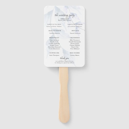 Elegant Waterverf Dusty Blue Floral Programme Handwaaier (Achterkant)