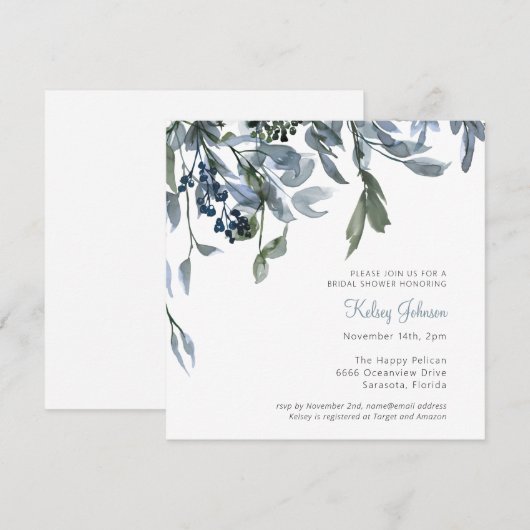 Elegant Waterverf Dusty Blue Floral Vrijgezellenfe Kaart (Voorkant / Achterkant)