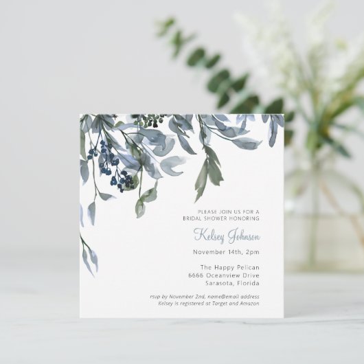 Elegant Waterverf Dusty Blue Floral Vrijgezellenfe Kaart (Staand voorkant)