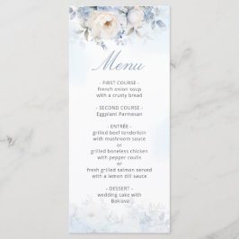 Elegant Waterverf Dusty Blue Floral Wedding Menu