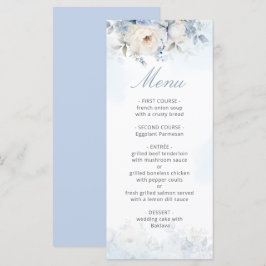 Elegant Waterverf Dusty Blue Floral Wedding Menu