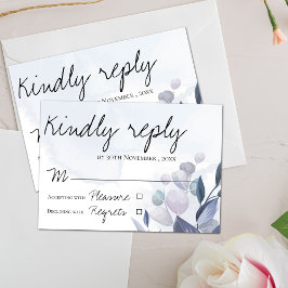 Elegant Waterverf Dusty Blue Floral Wedding RSVP Kaartje