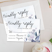 Elegant Waterverf Dusty Blue Floral Wedding RSVP Kaartje