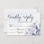 Elegant Waterverf Dusty Blue Floral Wedding RSVP Kaartje (Voorkant)