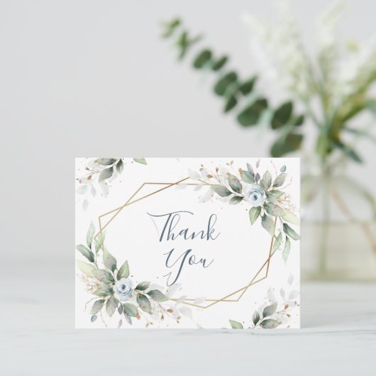 Elegant Waterverf Dusty Blue Foliage Hartelijk dan Briefkaart (Staand voorkant)