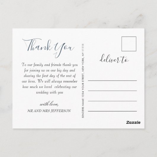 Elegant Waterverf Dusty Blue Foliage Hartelijk dan Briefkaart (Achterkant)