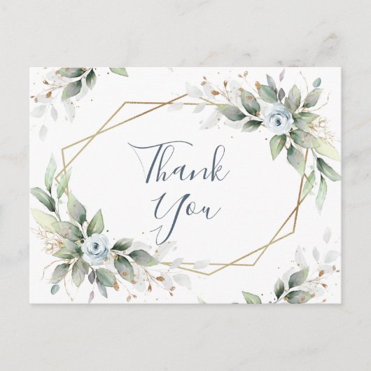 Elegant Waterverf Dusty Blue Foliage Hartelijk dan Briefkaart (Voorkant)