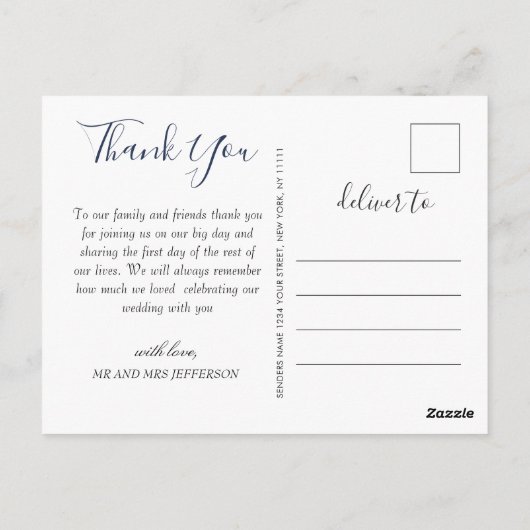 Elegant Waterverf Dusty Blue Foliage Hartelijk dan Briefkaart (Achterkant)