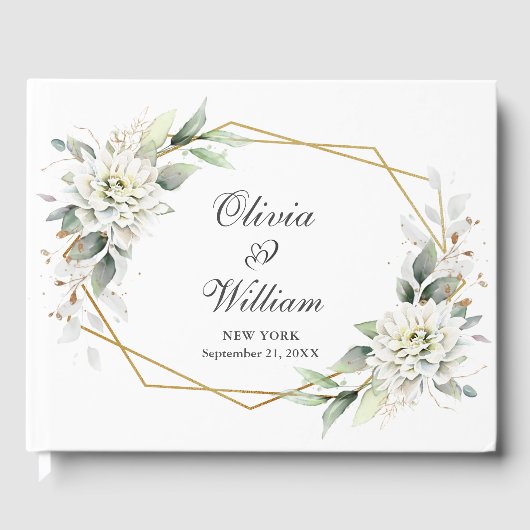 Elegant Waterverf Dusty Blue Foliage Wedding Gastenboek (Voorkant)