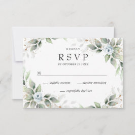 Elegant Waterverf Dusty Blue Foliage Wedding RSVP Kaartje