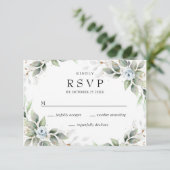 Elegant Waterverf Dusty Blue Foliage Wedding RSVP Kaartje (Staand voorkant)