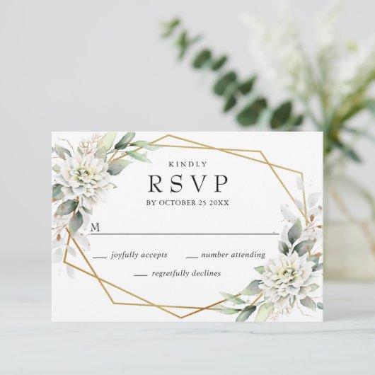 Elegant Waterverf Dusty Blue Foliage Wedding RSVP Kaartje (Staand voorkant)
