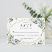 Elegant Waterverf Dusty Blue Foliage Wedding RSVP Kaartje (Staand voorkant)