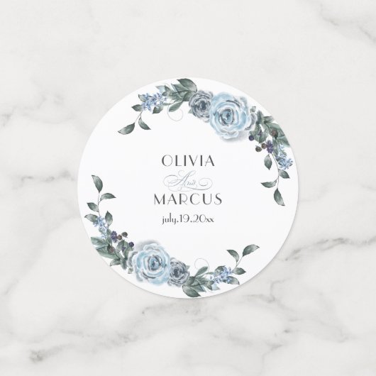 Elegant Waterverf Dusty Blue Roos Confetti (Kleine voorkant)