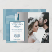 Elegant Waterverf Dusty Blue Silver Wedding Foto Kaart (Voorkant / Achterkant)