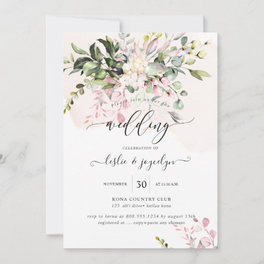 Elegant Waterverf Dusty Blush Pink Eucalyptus Kaart (Voorkant)