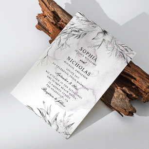 Elegant waterverf dusty paarse florale bruiloft kaart