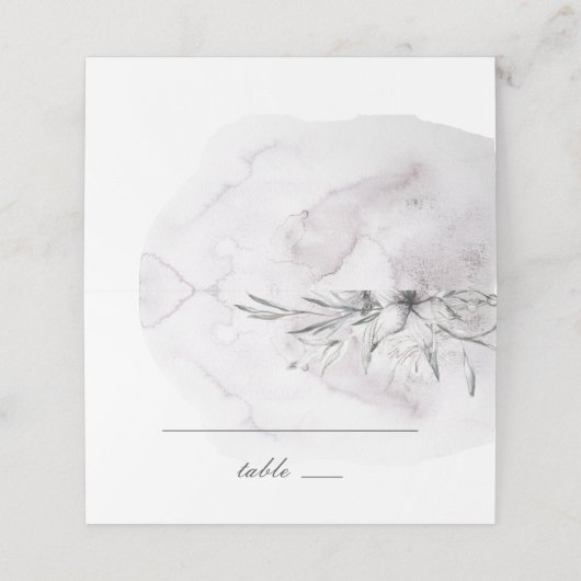 Elegant waterverf dusty paarse florale bruiloft plaatskaartje (Buitenkant ongevouwen)