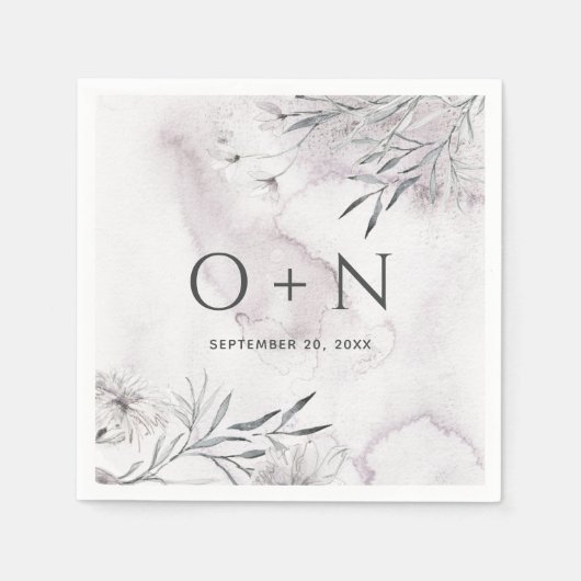 Elegant waterverf dusty paarse florale bruiloft servet (Voorkant)