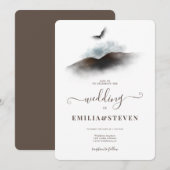 Elegant Waterverf Eagle Mountains Script Weddensch Kaart (Voorkant / Achterkant)