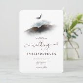 Elegant Waterverf Eagle Mountains Script Weddensch Kaart (Staand voorkant)