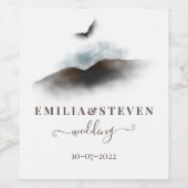 Elegant Waterverf Eagle Mountains Script Weddensch Wijn Etiket (Enkel label)