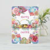 Elegant Waterverf Easter Chick Bunny Floral Feestdagenkaart (Staand voorkant)
