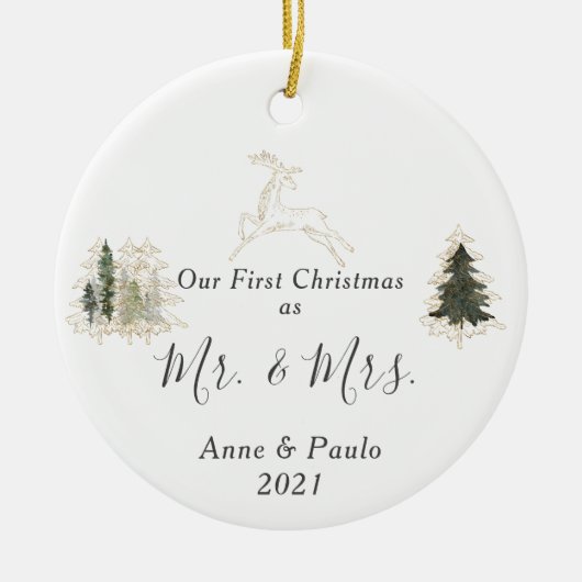 Elegant Waterverf Eerste Kerstfeest Foto Keramisch Ornament (Voorkant)