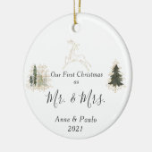 Elegant Waterverf Eerste Kerstfeest Foto Keramisch Ornament (Links)