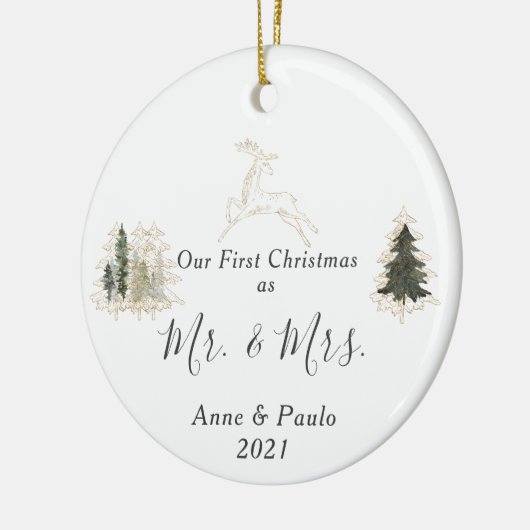 Elegant Waterverf Eerste Kerstfeest Foto Keramisch Ornament (Links)