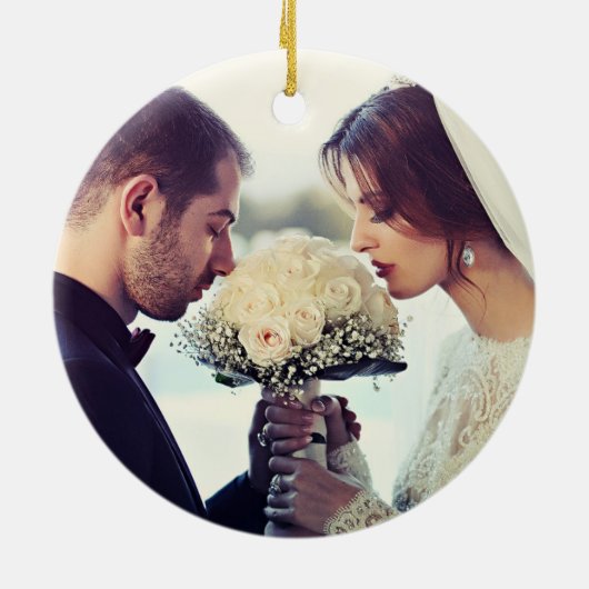 Elegant Waterverf Eerste Kerstfeest Foto Keramisch Ornament (Achterkant)