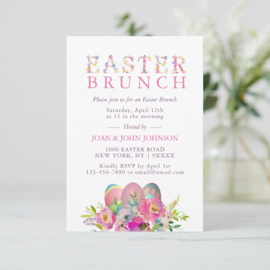 Elegant Waterverf Eieren Easter BRUNCH Kaart (Staand voorkant)