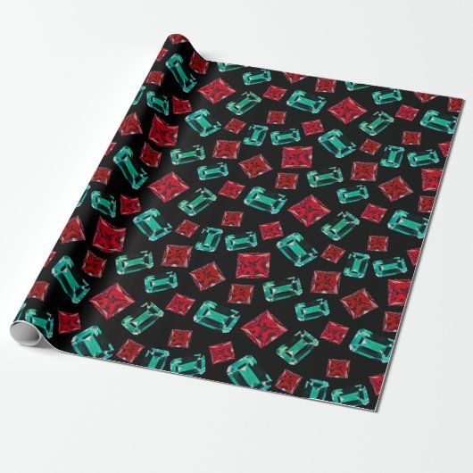 Elegant Waterverf Emerald Ruby Pareltjes Patroon Cadeaupapier (Uitgerold)