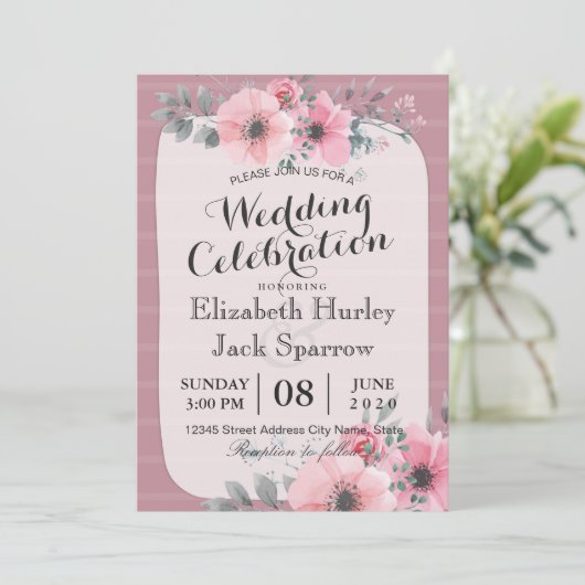 Elegant Waterverf- en straffe-bruiloft Kaart (Staand voorkant)