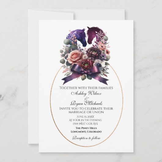 Elegant Waterverf Equestrian Wedding Kaart (Voorkant)