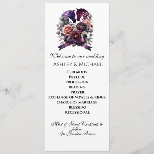 Elegant Waterverf Equestrian Wedding Programmakaart (Voorkant)
