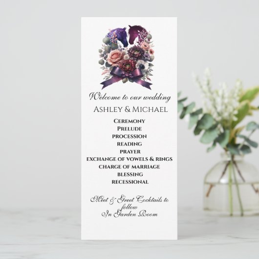 Elegant Waterverf Equestrian Wedding Programmakaart (Staand voorkant)