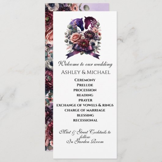 Elegant Waterverf Equestrian Wedding Programmakaart (Voorkant / Achterkant)