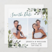 Elegant Waterverf Eucalyptus 2 FOTO Weddenschap Save The Date (Voorkant / Achterkant)