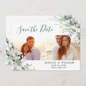 Elegant Waterverf Eucalyptus 2 FOTO Weddenschap Save The Date (Voorkant / Achterkant)