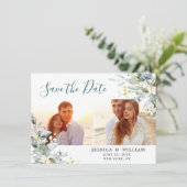 Elegant Waterverf Eucalyptus 2 FOTO Weddenschap Save The Date (Staand voorkant)