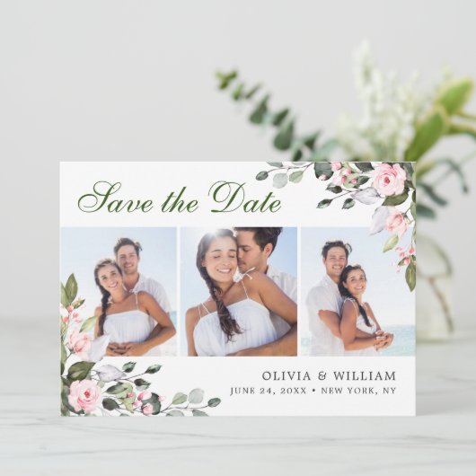 Elegant Waterverf Eucalyptus 3 FOTO Weddenschap Save The Date (Staand voorkant)