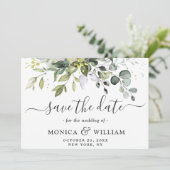 Elegant Waterverf Eucalyptus 3 FOTO Weddenschap Save The Date (Staand voorkant)