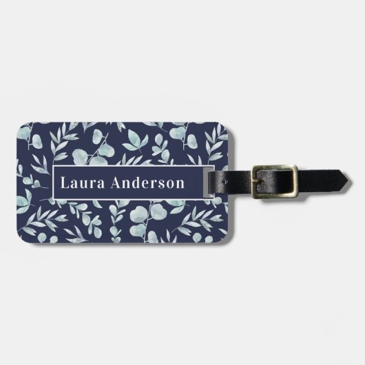 Elegant Waterverf Eucalyptus Aangepast Bagagelabel (Voorkant horizontaal)