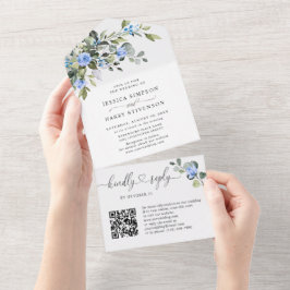 Elegant Waterverf Eucalyptus Blue Rozen Weddenscha All In One Uitnodiging