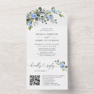 Elegant Waterverf Eucalyptus Blue Rozen Weddenscha All In One Uitnodiging