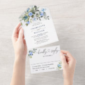 Elegant Waterverf Eucalyptus Blue Rozen Weddenscha All In One Uitnodiging (Afscheurbaar)