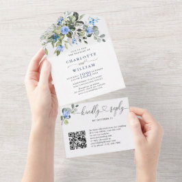 Elegant Waterverf Eucalyptus Blue Rozen Weddenscha All In One Uitnodiging