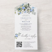 Elegant Waterverf Eucalyptus Blue Rozen Weddenscha All In One Uitnodiging (Binnen)